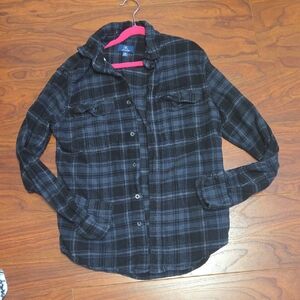 George Black and Gray Plaid Button-Up Sweat Shirt